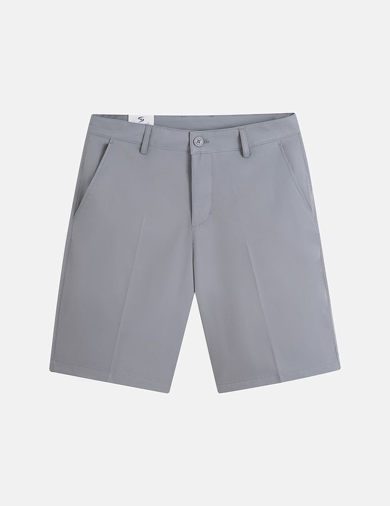 Quần short khaki nam mác da trang trí túi sau