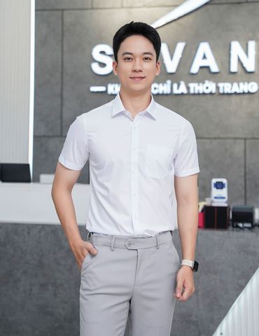 Áo sơ mi ngắn tay tà bằng có túi MSS071S4