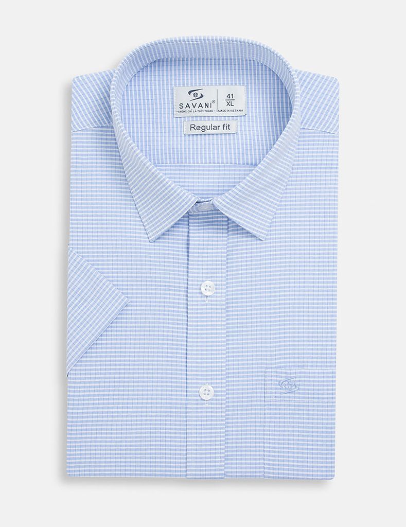 Áo sơ mi kẻ nam ngắn tay tà bằng có túi