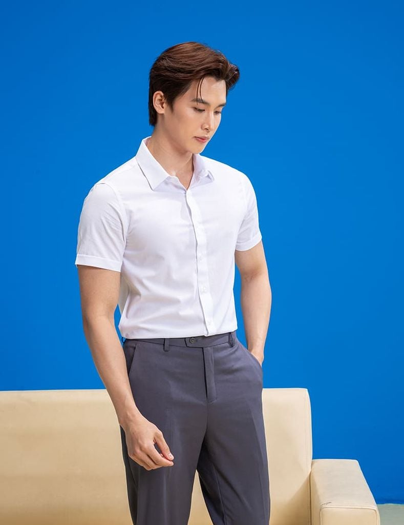 Áo sơ mi ngắn tay nam tà lượn không túi