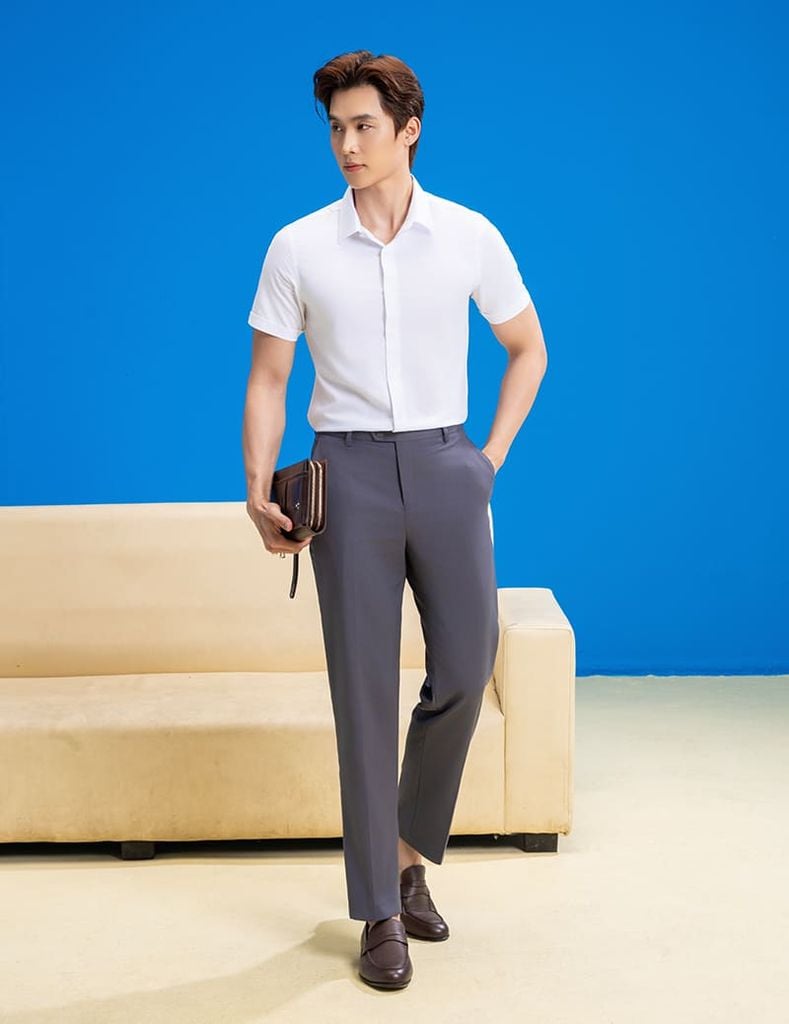 Áo sơ mi ngắn tay nam tà lượn không túi