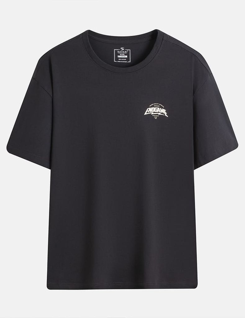 Áo T-shirt ngắn tay nam cổ tròn bo rib in cao su trước ngực dáng suông rộng