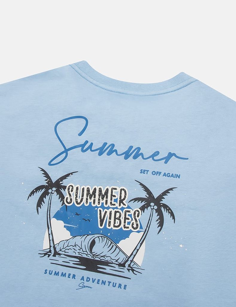 Áo thun ngắn tay cổ tròn nam hình in trước ngực dáng suông rộng