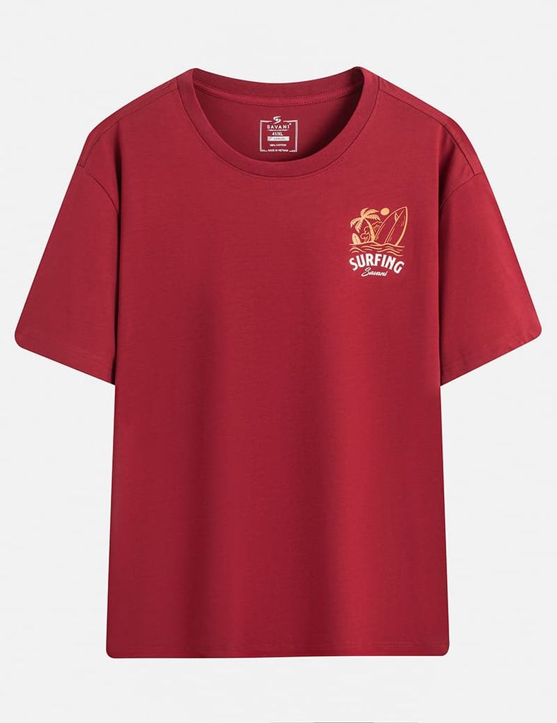 Áo thun ngắn tay cổ tròn nam hình in trước ngực dáng suông rộng