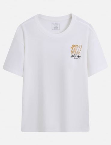 Áo thun ngắn tay cổ tròn nam hình in trước ngực dáng suông rộng