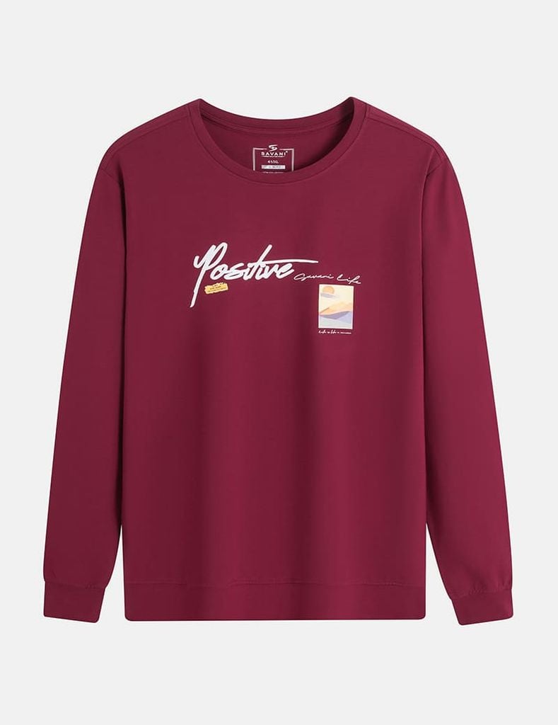 Áo thun dài tay nam cổ tròn hình in trước ngực