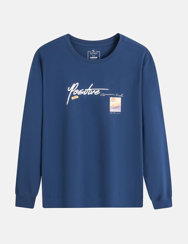 Áo thun dài tay nam cổ tròn hình in trước ngực