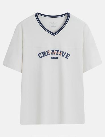 Áo thun nam cổ tim may can ngang ngực