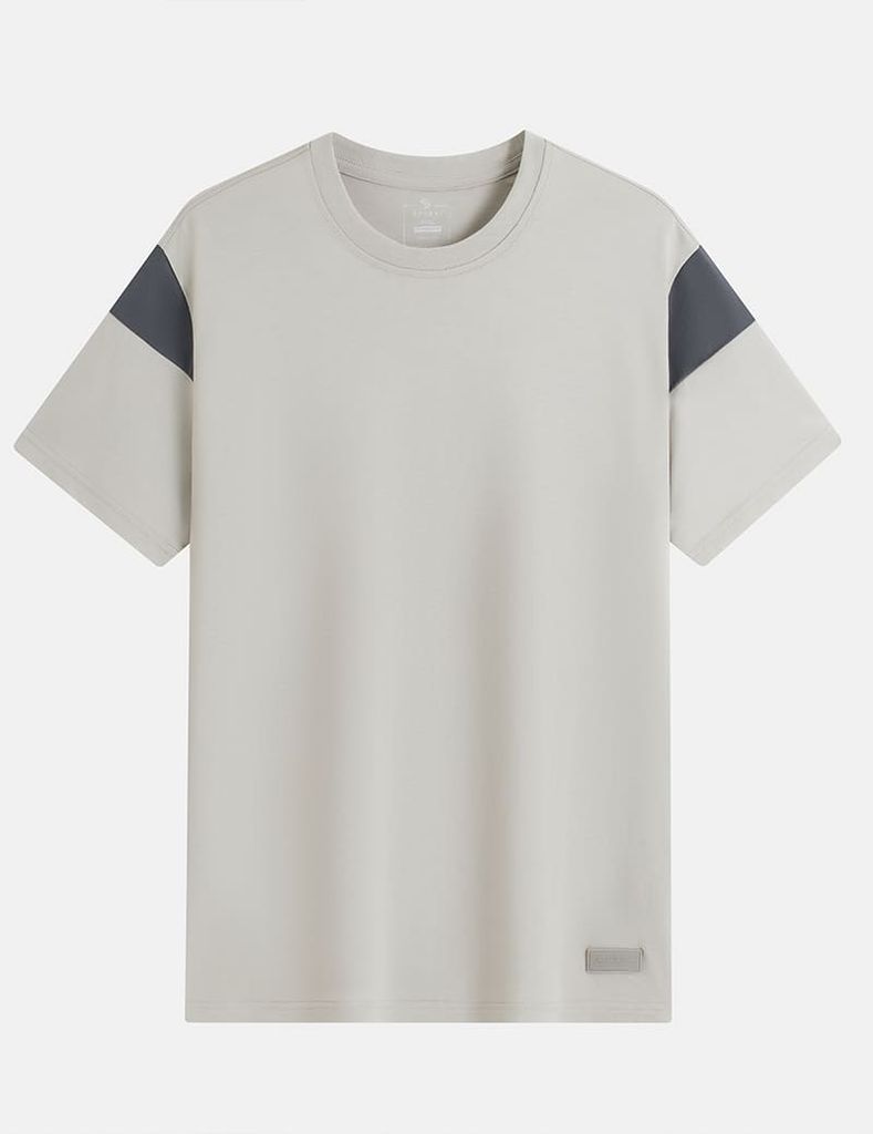 Áo t-shirt ngắn tay cổ tròn nam vai can vải phối