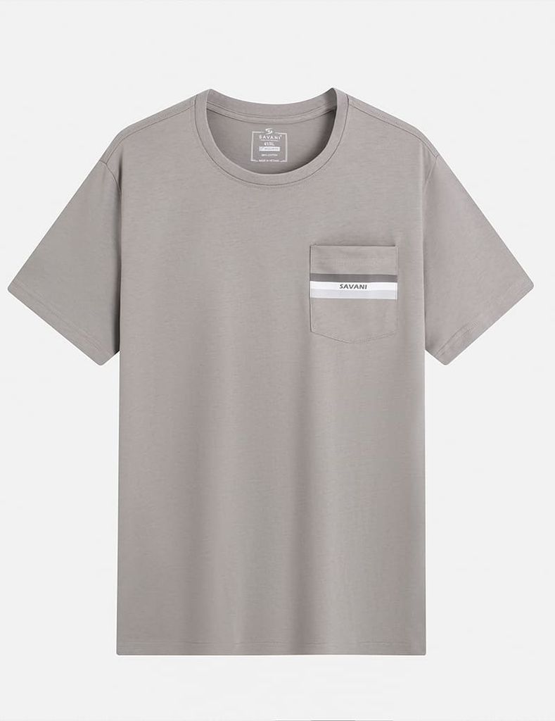 Áo thun ngắn tay cổ tròn nam in cao su túi ngực