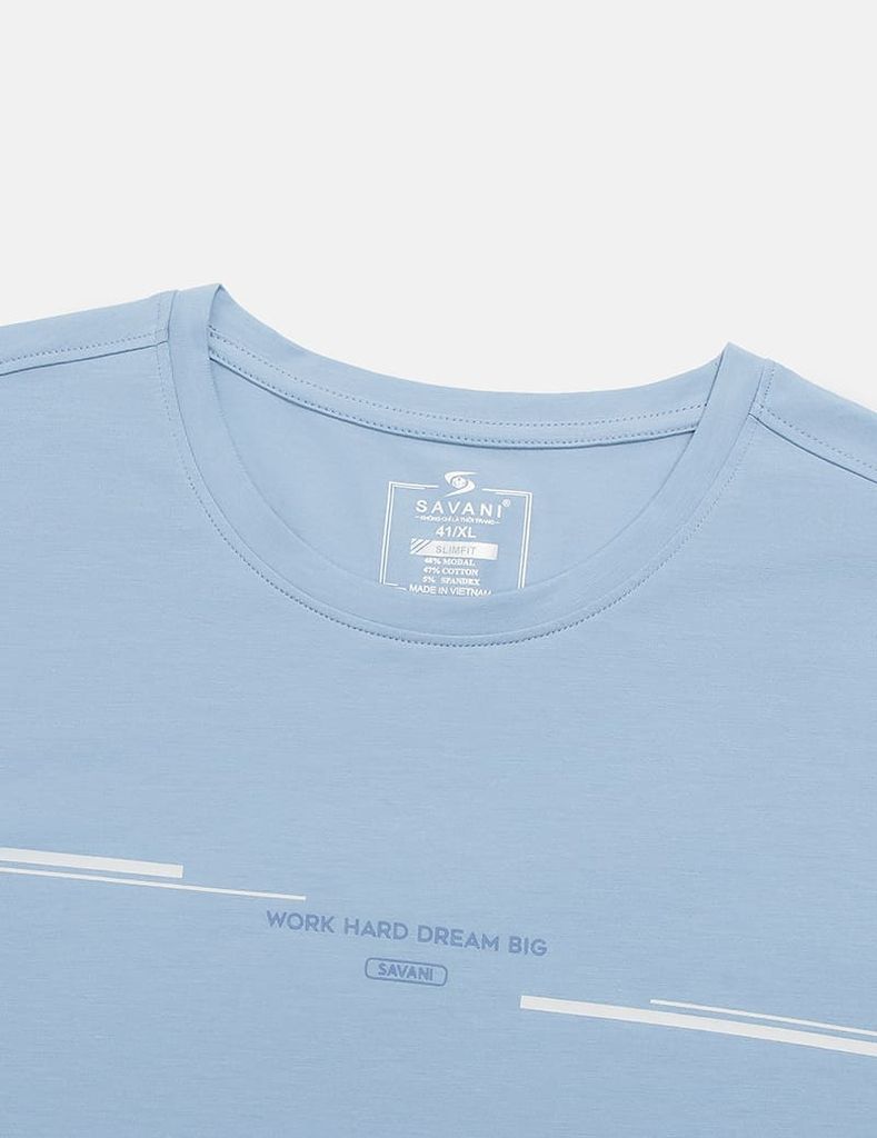 Áo t-shirt nam cổ bo vải rib in cao su giữa ngực