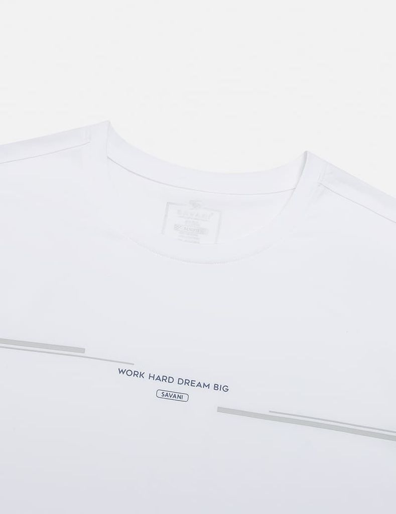 Áo t-shirt nam cổ bo vải rib in cao su giữa ngực