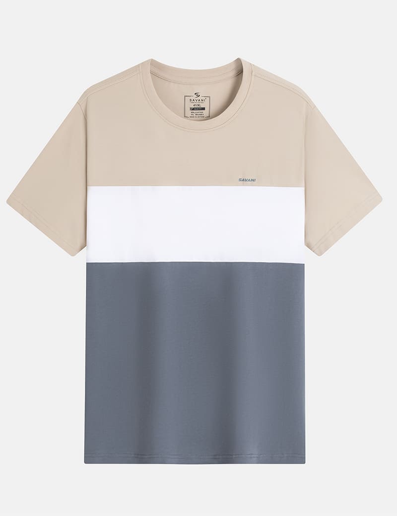 Áo t-shirt ngắn tay cổ tròn nam phối ba màu