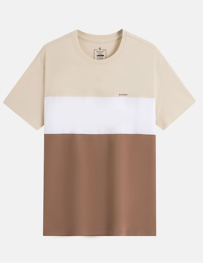 Áo t-shirt ngắn tay cổ tròn nam phối ba màu