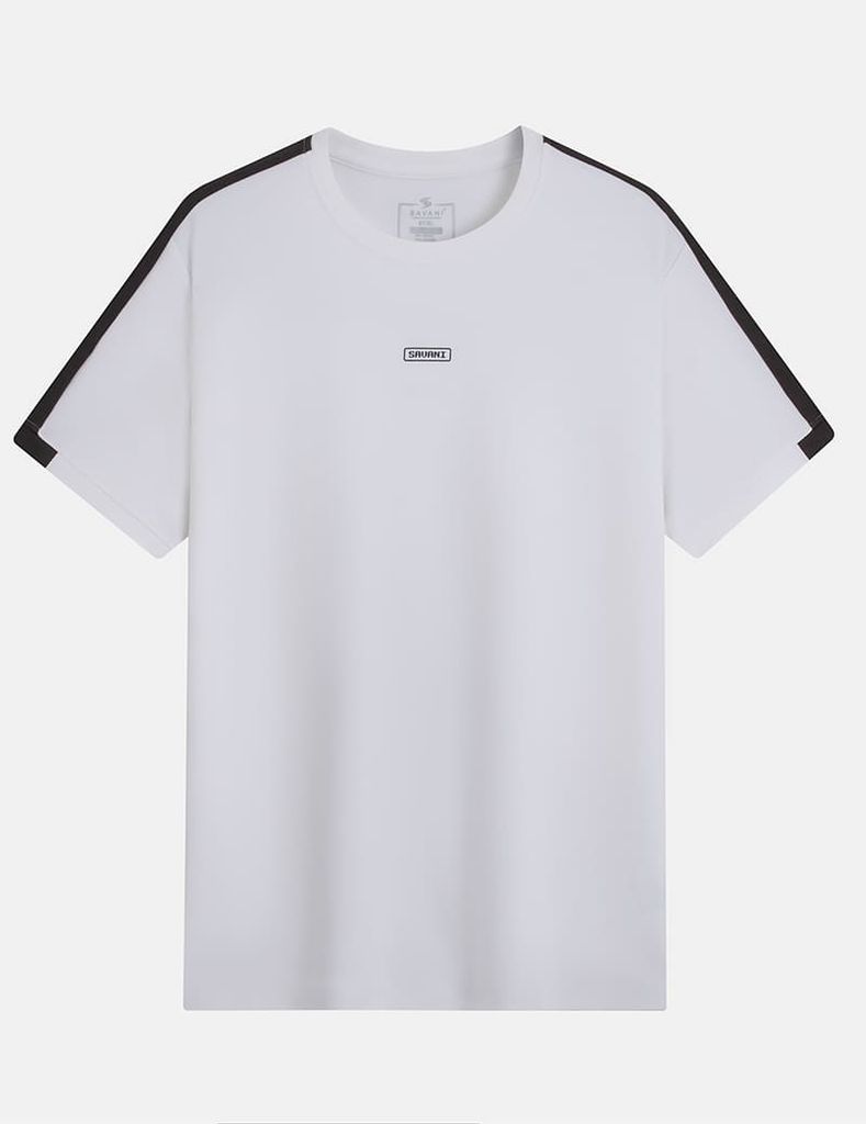 Áo t-shirt nam ngắn tay cổ tròn phối dọc vai