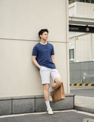 Áo thun ngắn tay nam cổ tròn tay phối bo line