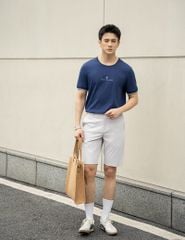 Áo thun ngắn tay nam cổ tròn tay phối bo line