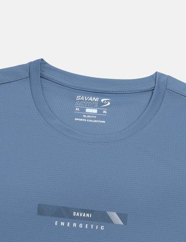 Áo thun ngắn tay nam cổ tròn in cao su trước ngực