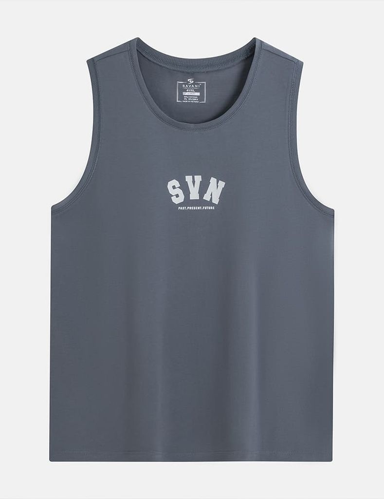 Áo sát nách nam cổ bo vải rib in cao su trước ngực