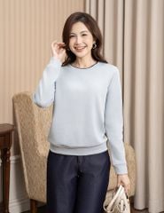 Áo nỉ cổ tròn nữ đính mác dệt trên gấu