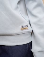 Áo nỉ cổ tròn nữ đính mác dệt trên gấu