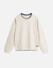 Áo nỉ cổ tròn nữ đính mác dệt trên gấu