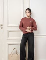 Áo nỉ cổ tròn nữ hình in trước ngực dáng suông rộng