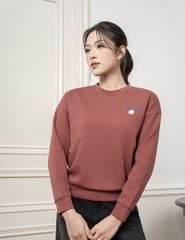 Áo nỉ cổ tròn nữ hình in trước ngực dáng suông rộng