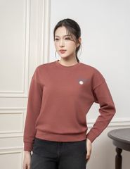 Áo nỉ cổ tròn nữ hình in trước ngực dáng suông rộng