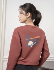 Áo nỉ cổ tròn nữ hình in trước ngực dáng suông rộng