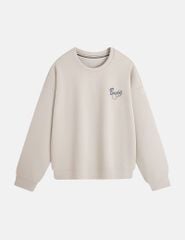 Áo nỉ cổ tròn nữ hình in trước ngực dáng suông rộng