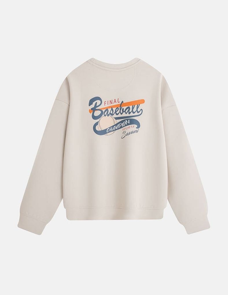 Áo nỉ cổ tròn nữ hình in trước ngực dáng suông rộng