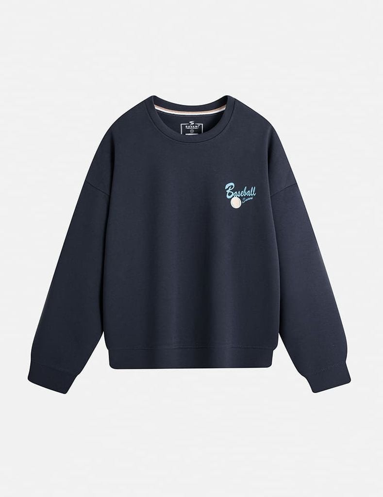 Áo nỉ cổ tròn nữ hình in trước ngực dáng suông rộng