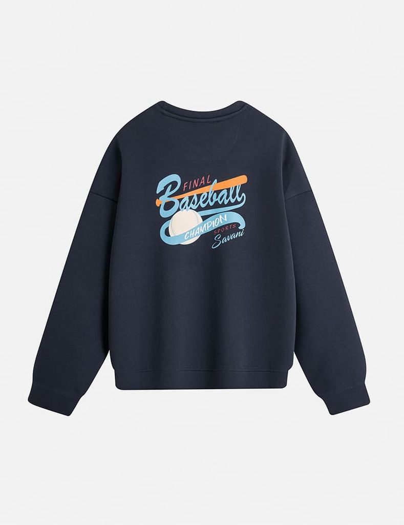 Áo nỉ cổ tròn nữ hình in trước ngực dáng suông rộng