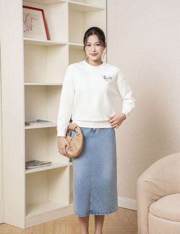 Áo nỉ cổ tròn nữ hình in trước ngực dáng suông rộng