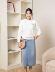 Áo nỉ cổ tròn nữ hình in trước ngực dáng suông rộng