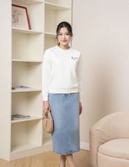 Áo nỉ cổ tròn nữ hình in trước ngực dáng suông rộng