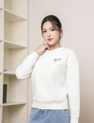 Áo nỉ cổ tròn nữ hình in trước ngực dáng suông rộng