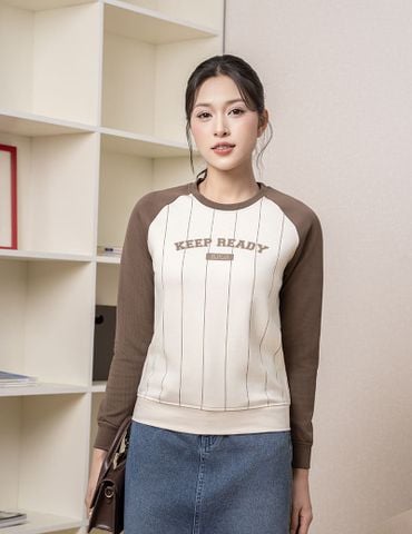 Áo nỉ cổ tròn nữ phối hình in giữa ngực