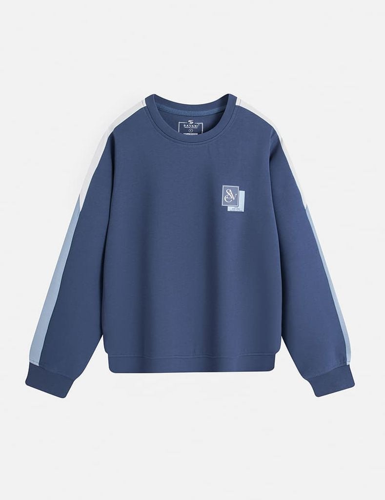 Áo nỉ cổ tròn nữ phối dọc 2 bên tay in logo trước ngực