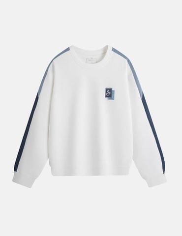 Áo nỉ cổ tròn nữ phối dọc 2 bên tay in logo trước ngực