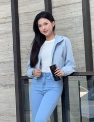 Áo gió nữ có mũ hình in trước ngực