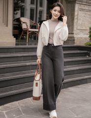 Áo gió nữ có mũ hình in trước ngực