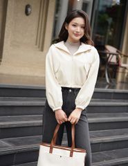 Áo gió nữ có mũ hình in trước ngực