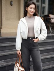 Áo gió nữ có mũ hình in trước ngực