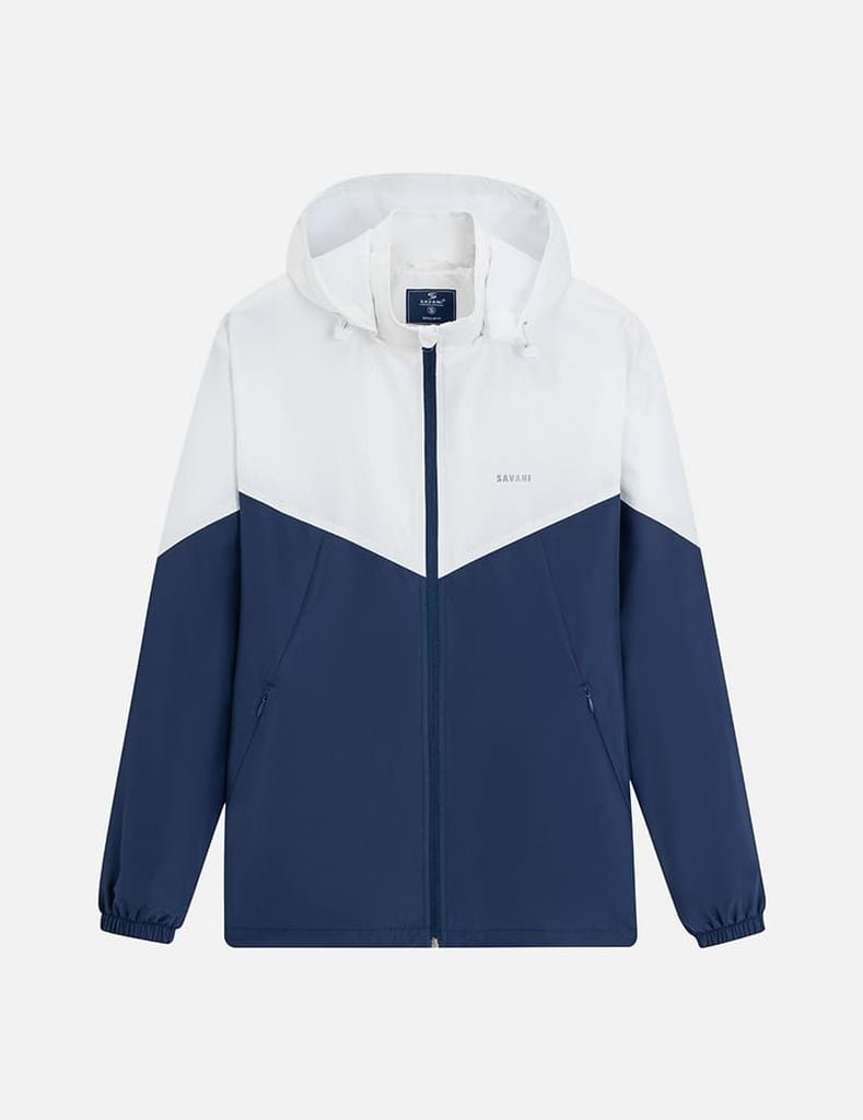 Áo gió nữ có mũ can phối màu hình in trước ngực