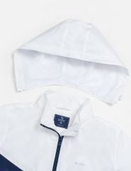 Áo gió nữ có mũ can phối màu hình in trước ngực