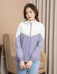 Áo gió nữ có mũ can phối màu hình in trước ngực