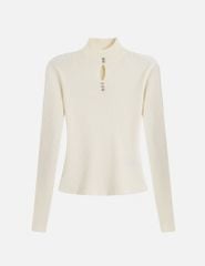 Áo len nữ cổ cao khoét chân cổ đính cúc