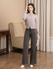 Áo len nữ cổ tròn khuy nơ kim loại